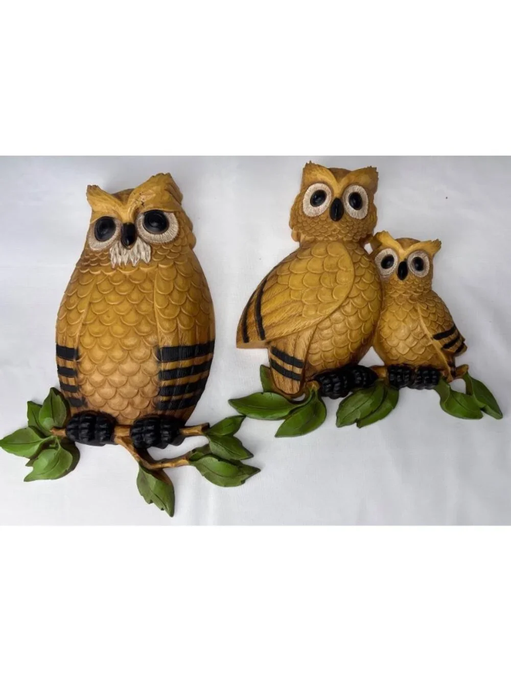 Homco Owl Wall Decor Set Retro Chic 1976 USA Yellow Brown Green